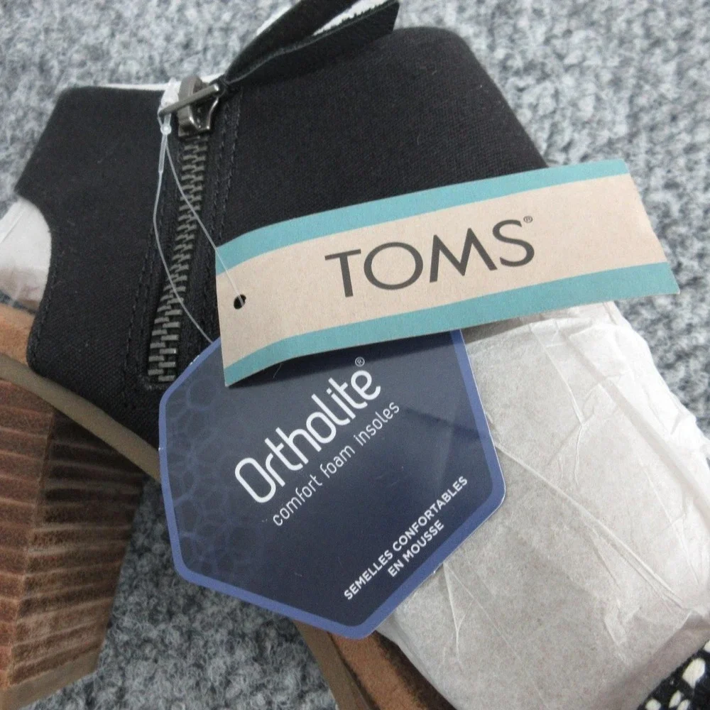 TOMS Majorca Cutout Sandals Womens Size 10 Black Strappy Woven Block Heel Zip